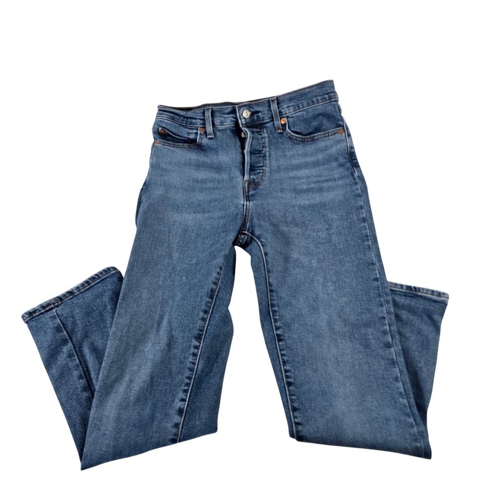Levis Wedgie Straight Jeans Womens 28 Medium Wash Blue High Rise‎ Button Fly
